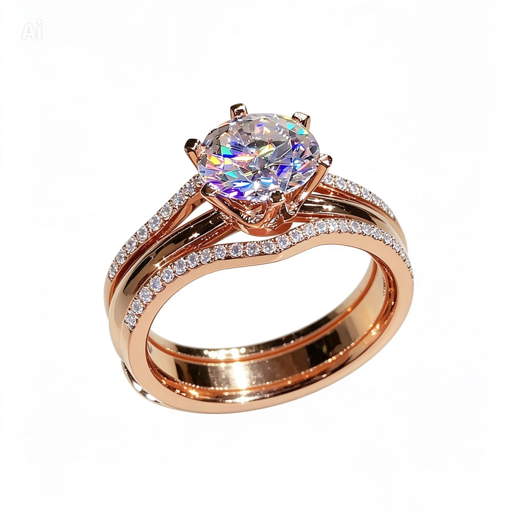 Rose Gold 6-Claw Cubic Zirconia Ring — Luxury Wedding & Engagement Band