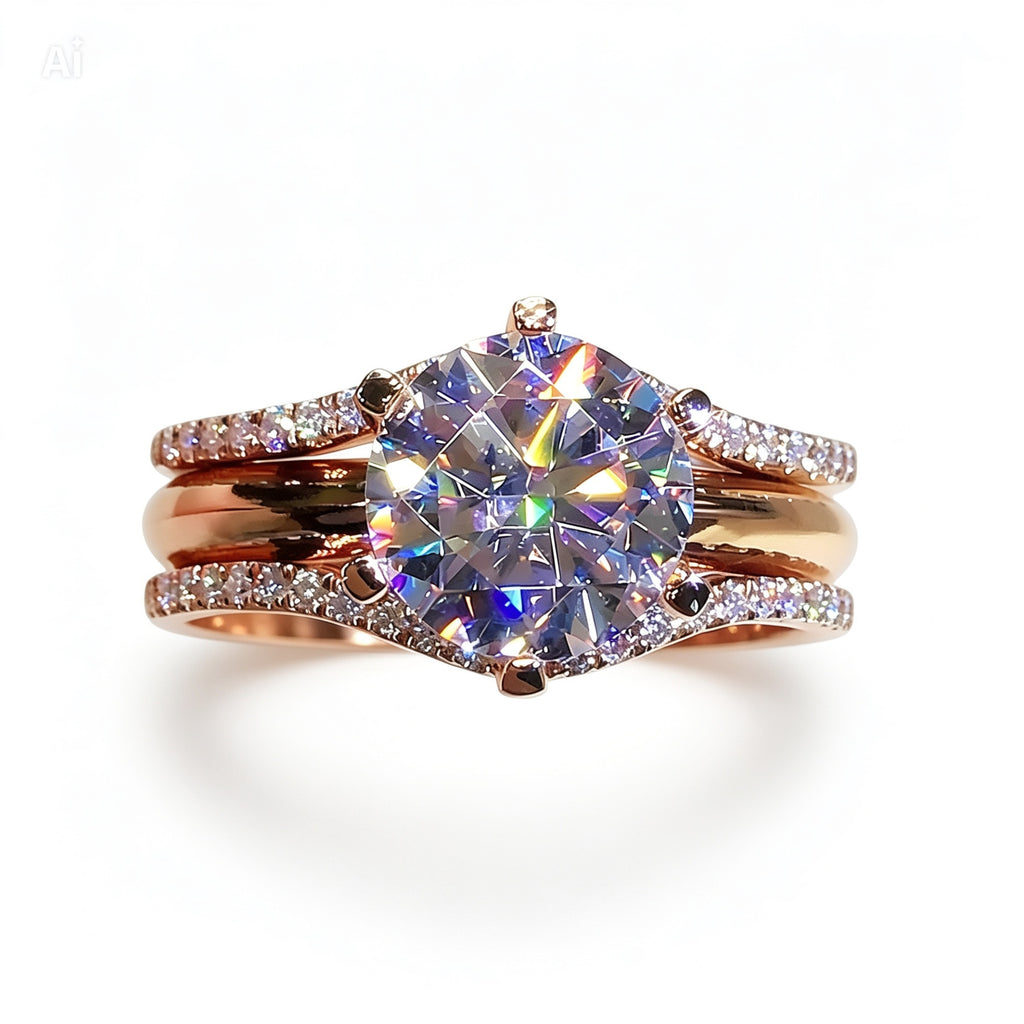 Rose Gold 6-Claw Cubic Zirconia Ring — Luxury Wedding & Engagement Band