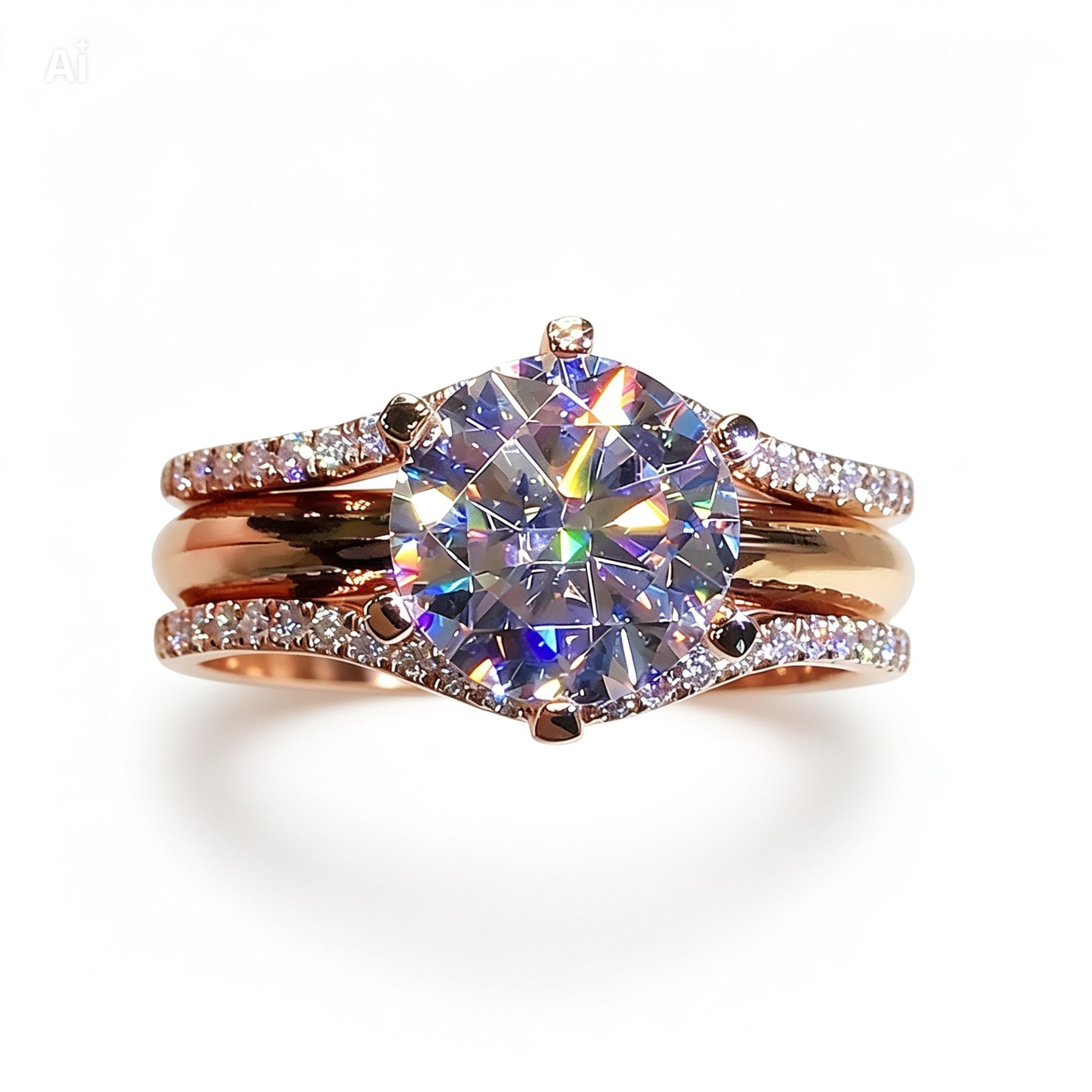 Rose Gold 6-Claw Cubic Zirconia Ring — Luxury Wedding & Engagement Band