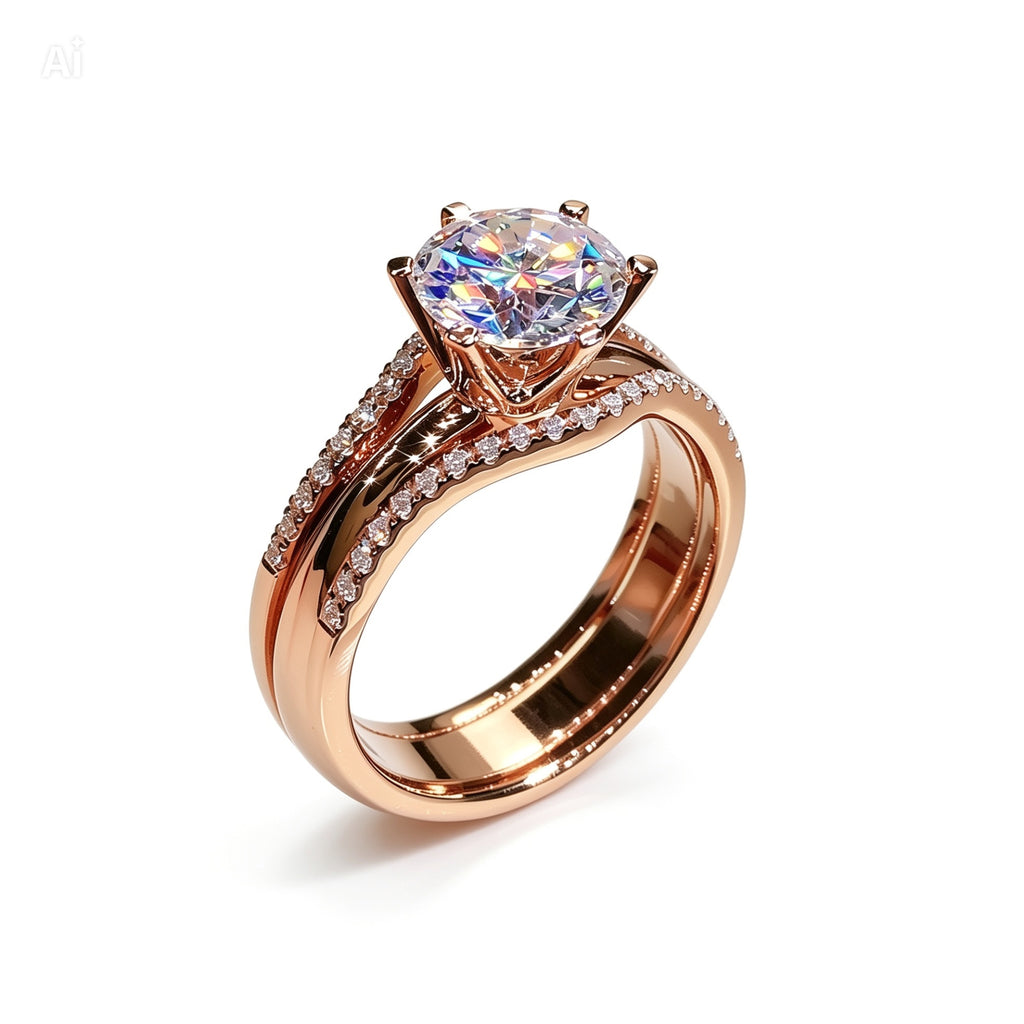Rose Gold 6-Claw Cubic Zirconia Ring — Luxury Wedding & Engagement Band
