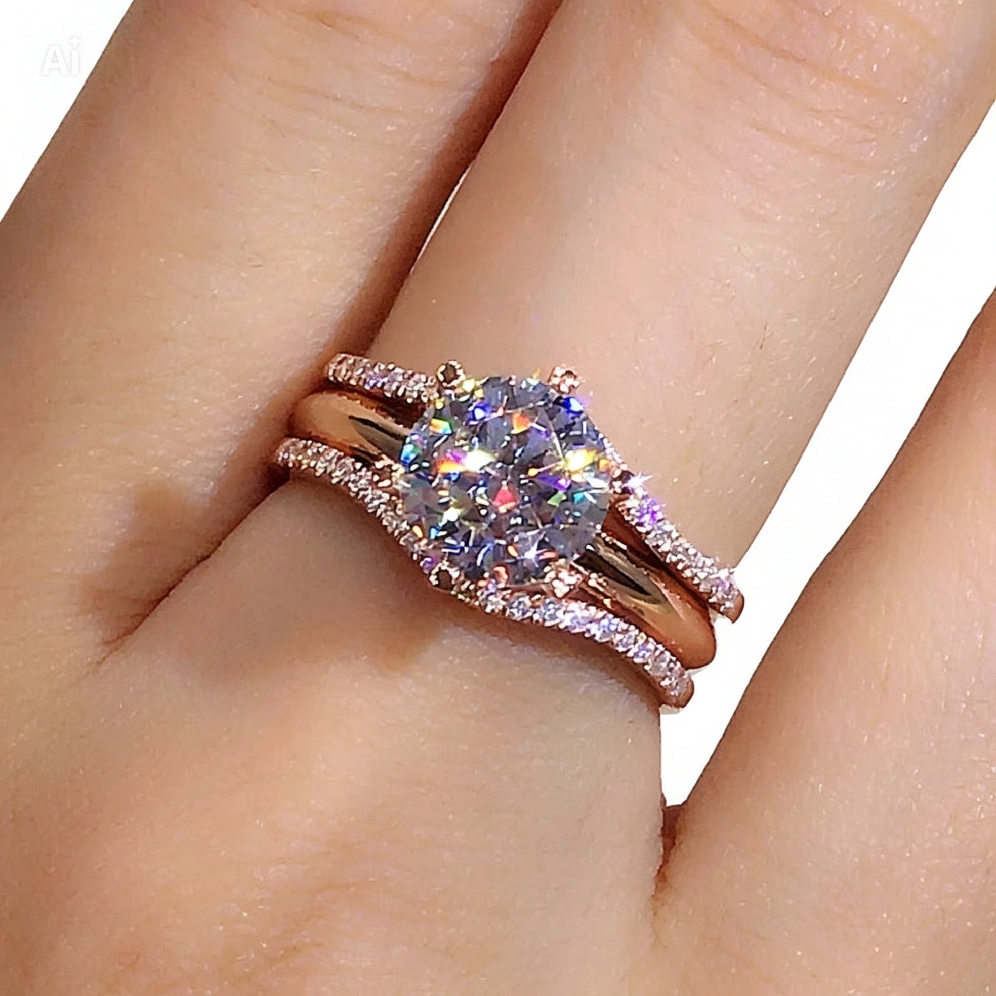 Rose Gold 6-Claw Cubic Zirconia Ring — Luxury Wedding & Engagement Band