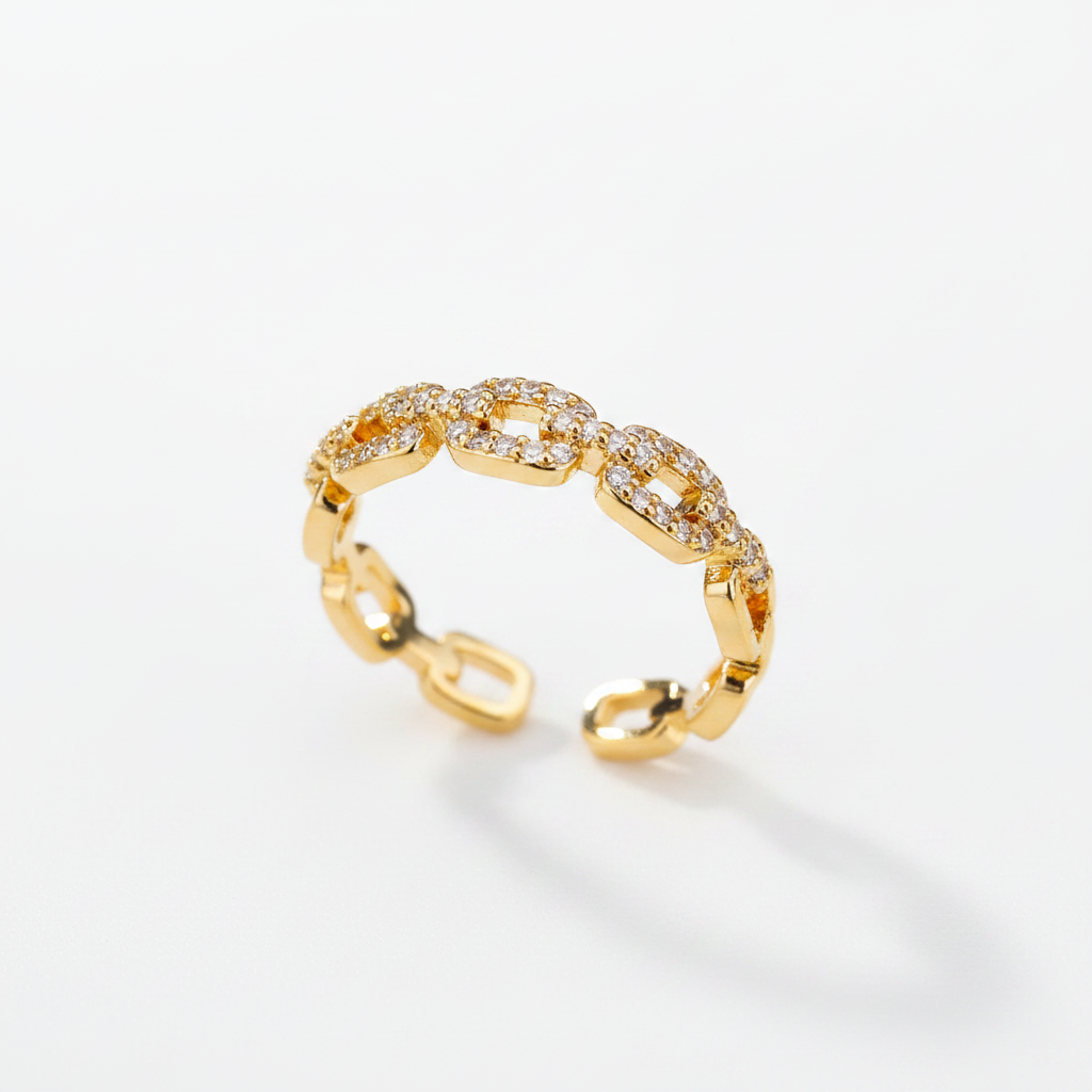 Zircon Twist Chain Ring — Stainless Steel Couple Wedding Jewellery