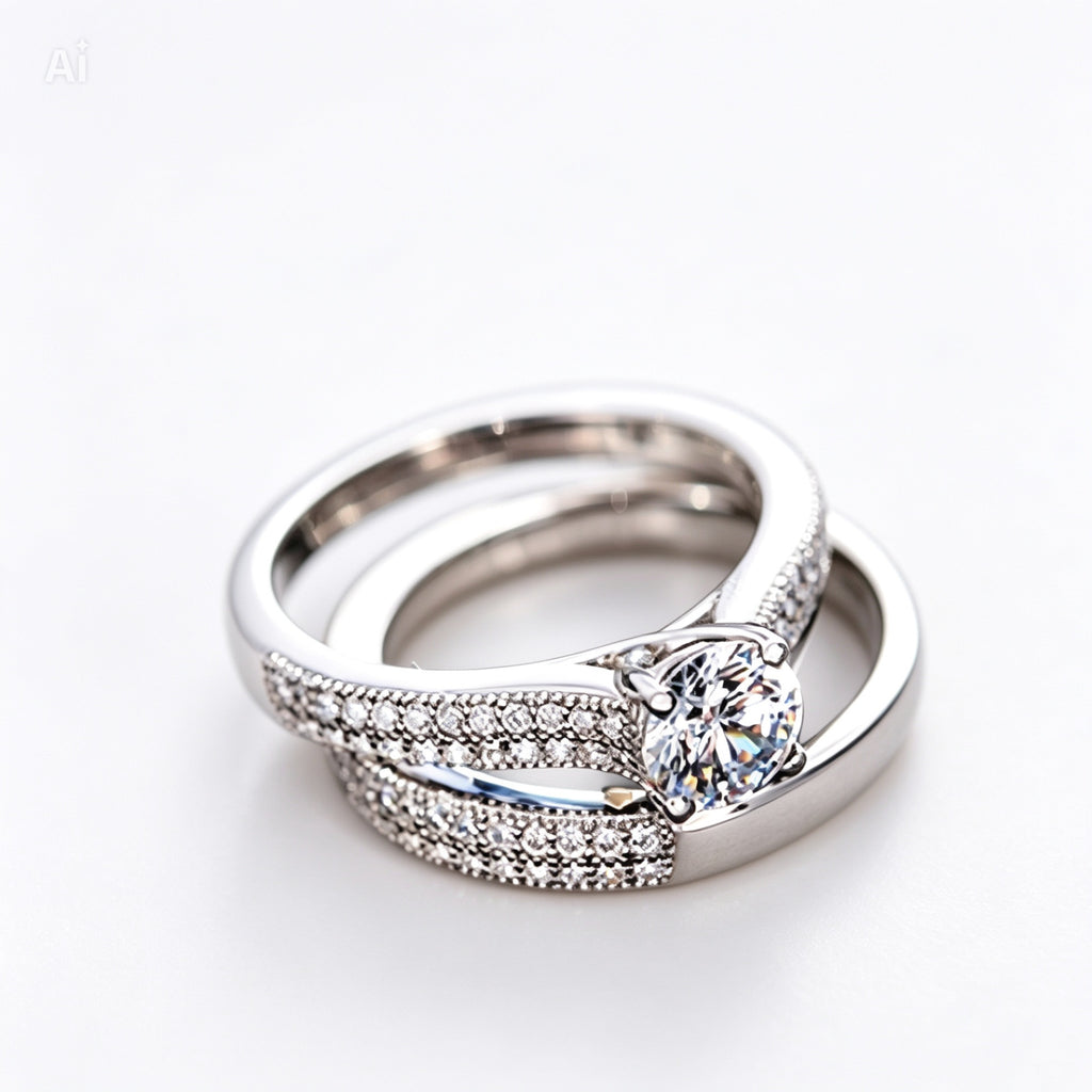 Vintage Halo Wedding Ring Set — 925 Sterling Silver Anniversary Jewellery