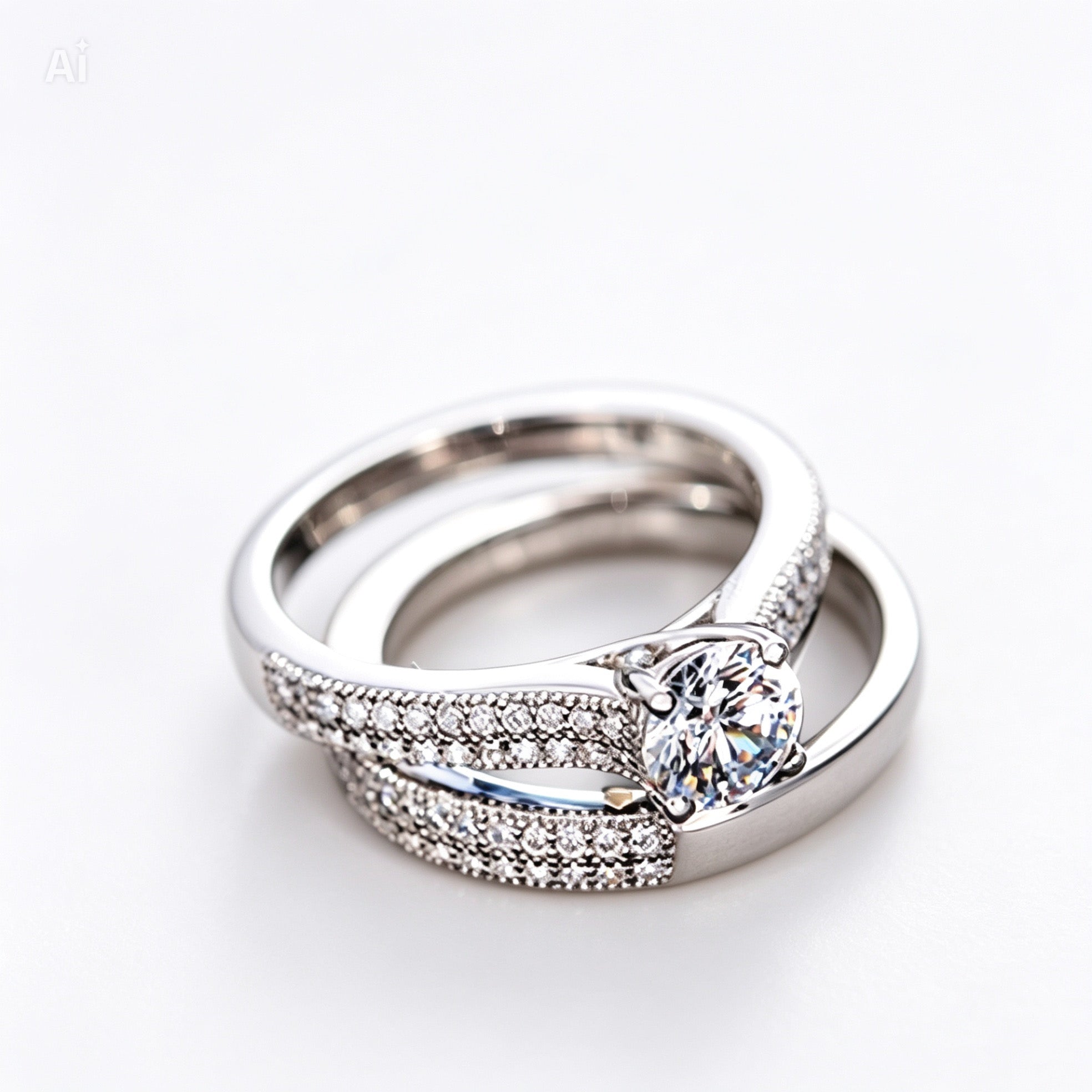 Vintage Halo Wedding Ring Set — 925 Sterling Silver Anniversary Jewellery
