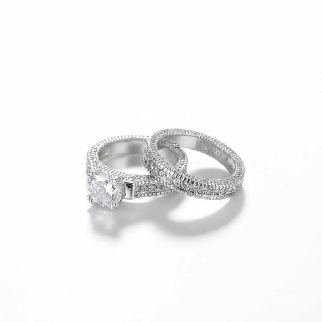 Shining Couple Rings Set — 925 Sterling Silver & Cubic Zirconia