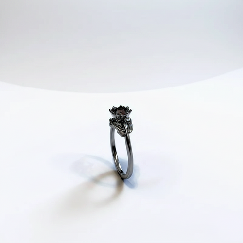 Black Rose Flower Ring with Red Stone — Charm Jewellery for Women