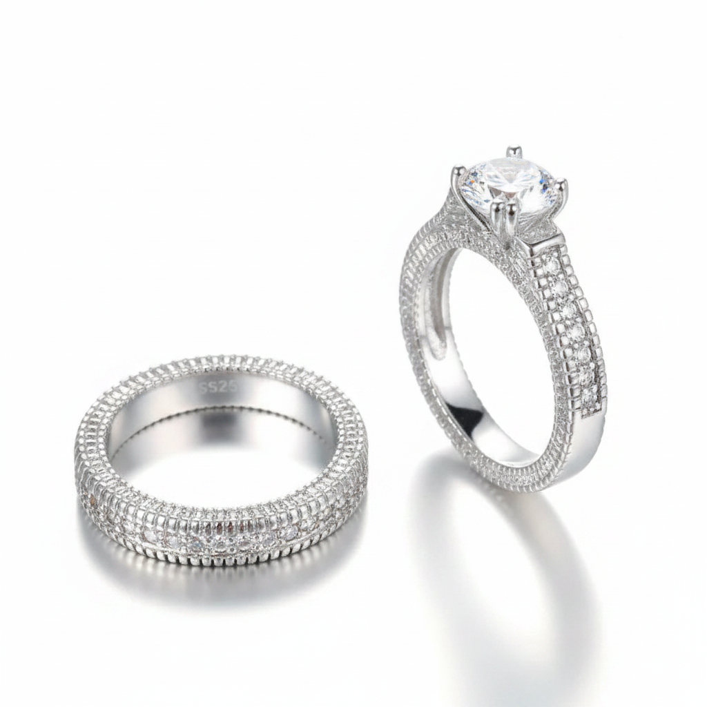 Shining Couple Rings Set — 925 Sterling Silver & Cubic Zirconia