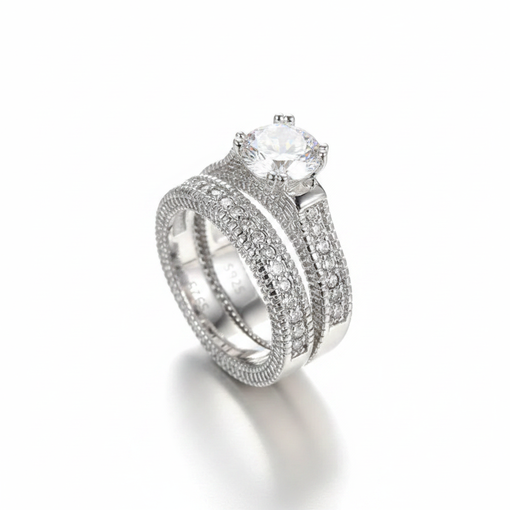 Shining Couple Rings Set — 925 Sterling Silver & Cubic Zirconia
